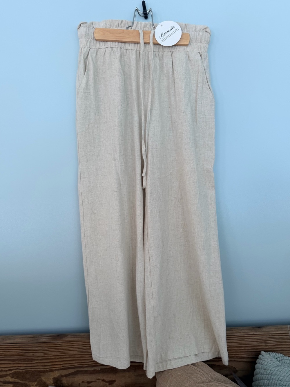 NWT Wide Leg Linen-Blend Pants in Beige